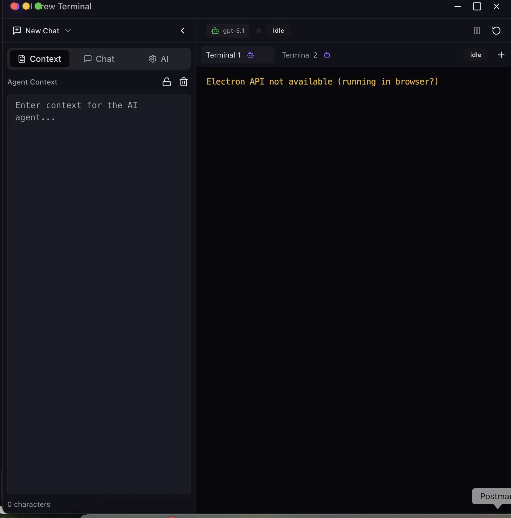 AiCrooo basic interface with Context, Chat, and AI tabs